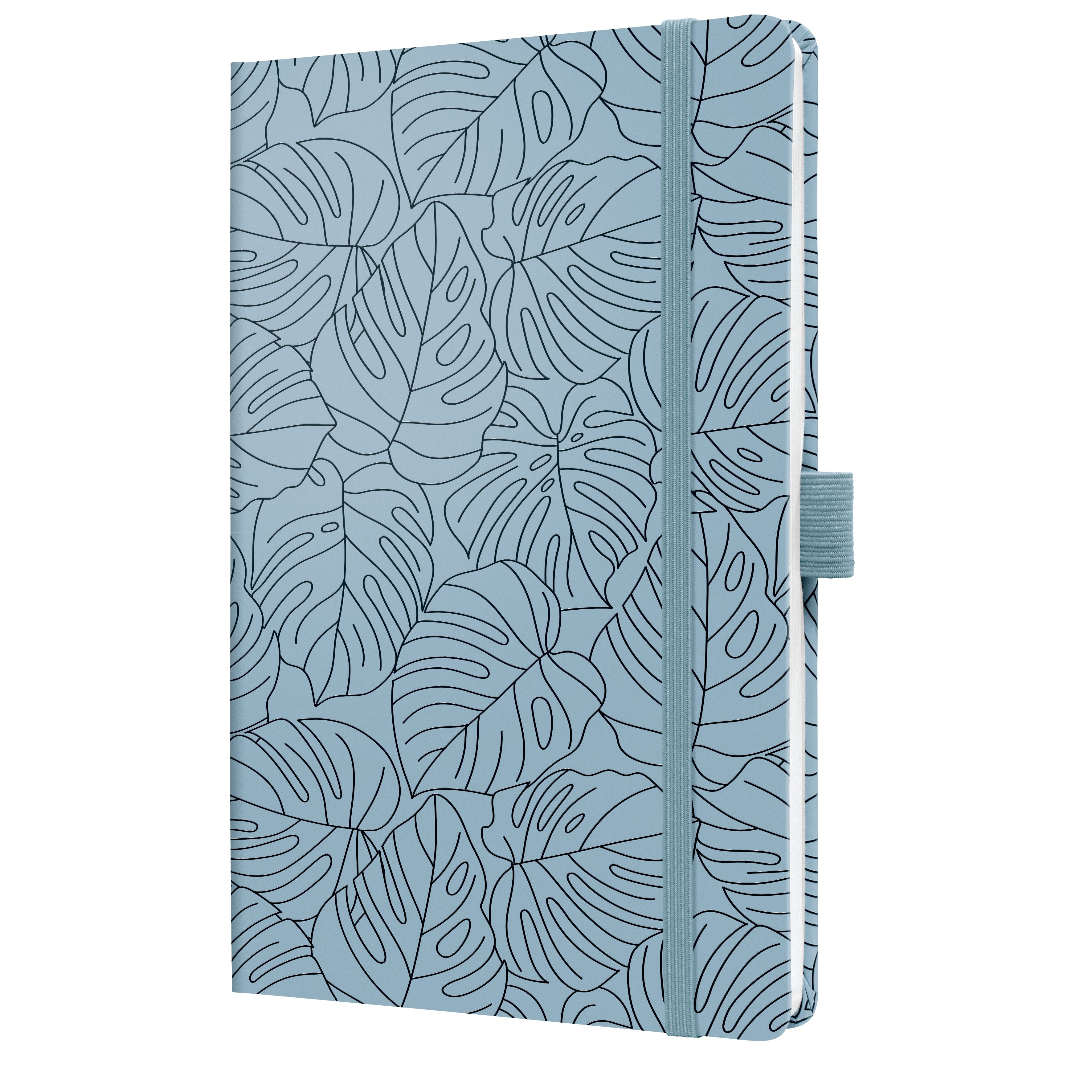 Jolie Notizbuch – A5 – liniert – 174 Seiten – Hardcover, Gummiband, Stiftschlaufe – Blue Monstera