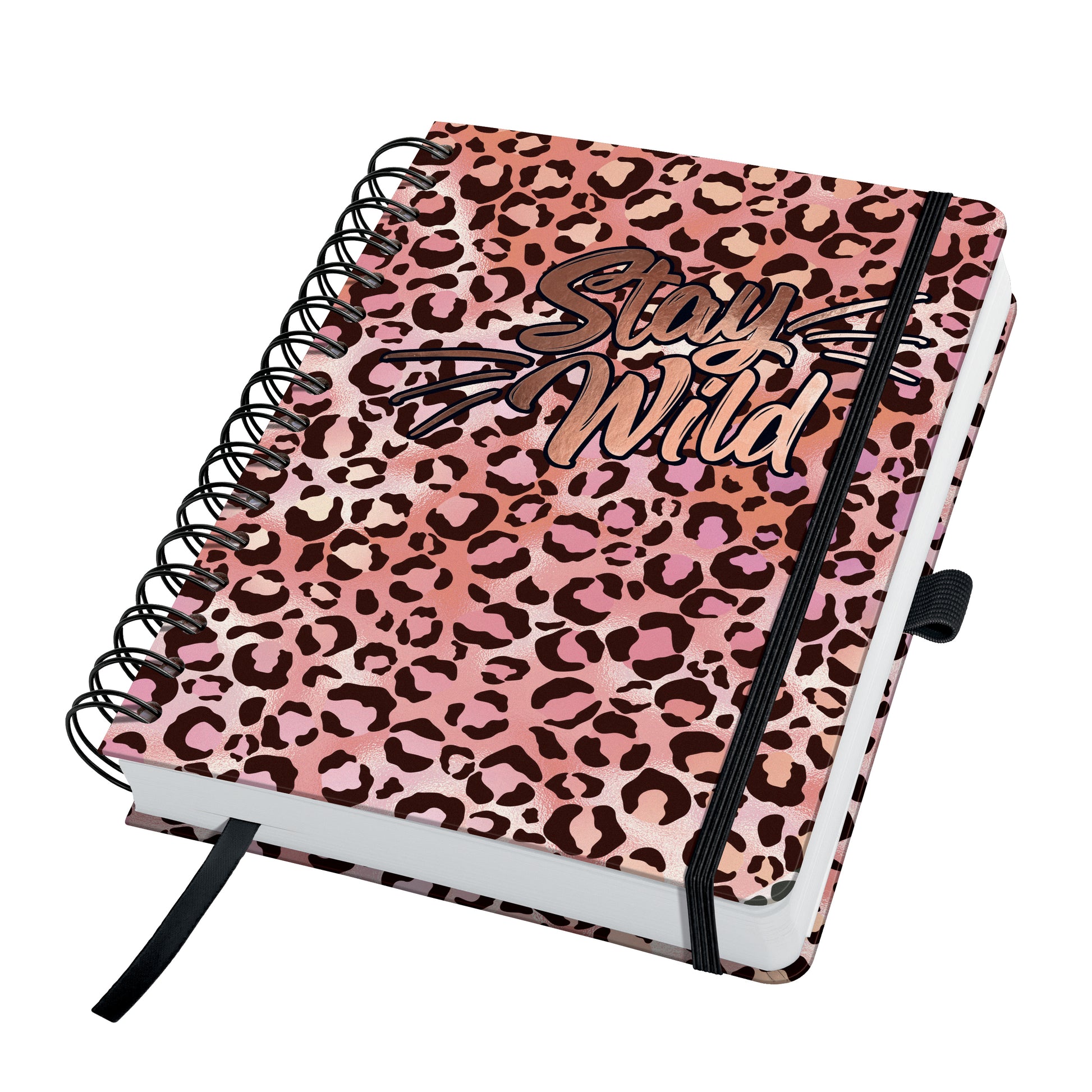 Jolie Spiralbuch – 170 × 215 mm – Doppelspirale, mikroperforiert, Gummiband, Stiftschlaufe, Pink Leo Love
