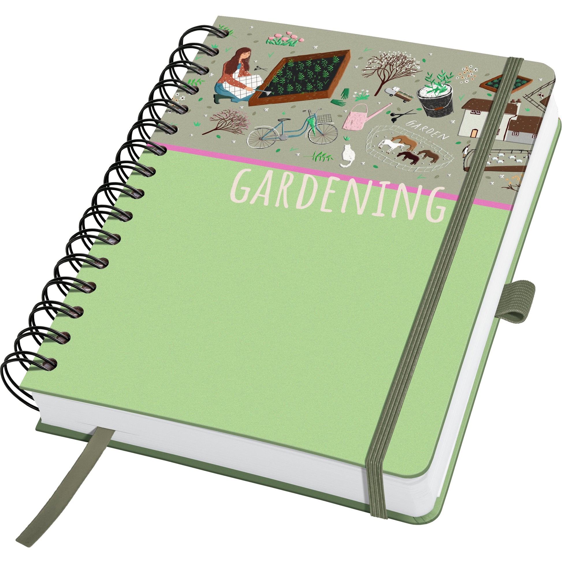 Jolie Garden Love Spiralbuch – A5 – blanko – 240 Seiten – 120 g/m² – Hardcover, perforiert – braun/grün/rosa