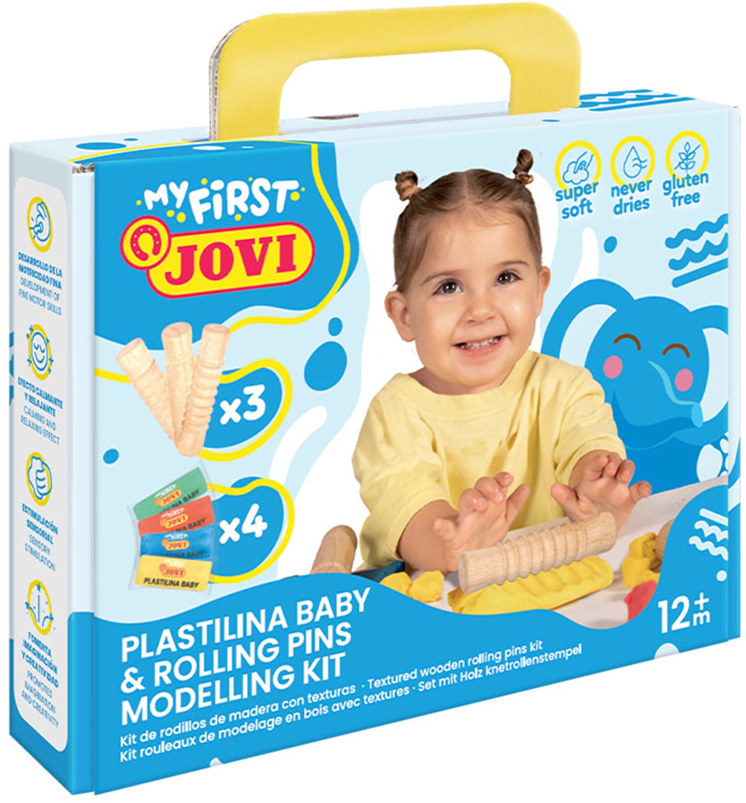 Jovi My First Baby – Knete-/Modelliermasse-Set – 4 × 38 g – inkl. 3 Teigroller – ab 1 Jahr