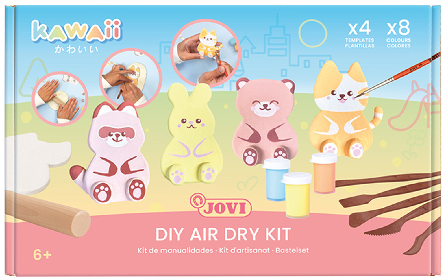 Jovi Kawaii Kreativ – Knete-/Modelliermasse-Set – 500 g – lufthärtend – 8 Farben – ab 6 Jahren
