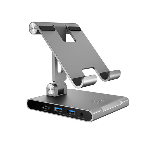 j5create Tablet-Ständer – für iPad Pro/Air/mini mit USB-C-Anschluss – bis 12,9" – USB-C PD 100W – Grau