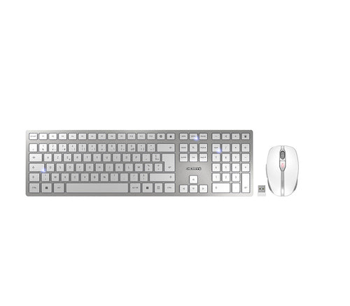 CHERRY Desktop DW 9100 SLIM – Tastatur, kabellos (Bluetooth/2,4 GHz), FR-Layout (FR), aufladbar, Silber/Weiss