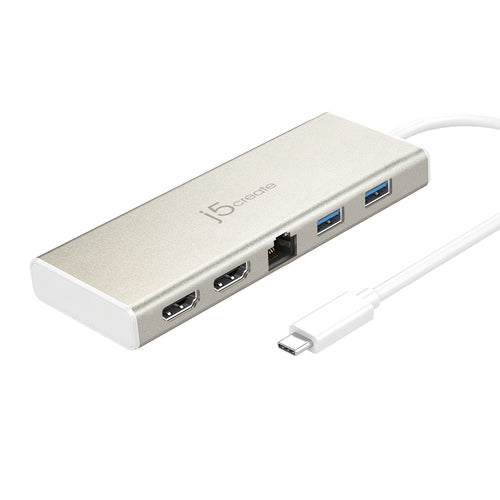j5create JCD381-N Multiport-Adapter – USB-C, 2× HDMI, 3× USB-A, 60 W PD, GbE, für Windows/Mac