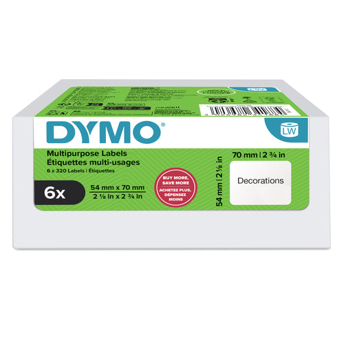 DYMO LabelWriter – Etiketten (Rolle) 54 × 70 mm – Weiss – 320 Etiketten/Rolle, 6 Rollen/Pack