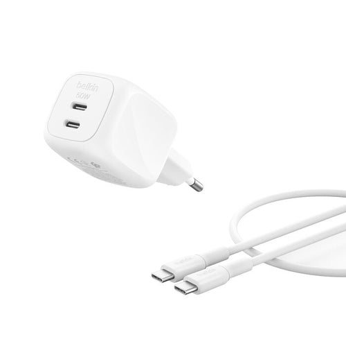 Belkin BOOSTCHARGE Ladegerät – 50 W, 2× USB-C, PD, PPS, mit 1 m Kabel