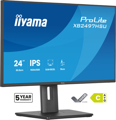 iiyama Monitor, 23,8", 1920 × 1080 (Full HD), 350 cd/m², HDMI, USB-Hub