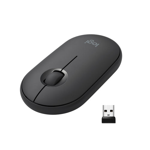 Logitech Pebble M350 Maus – kabellos, Bluetooth + 2,4 GHz, Graphit