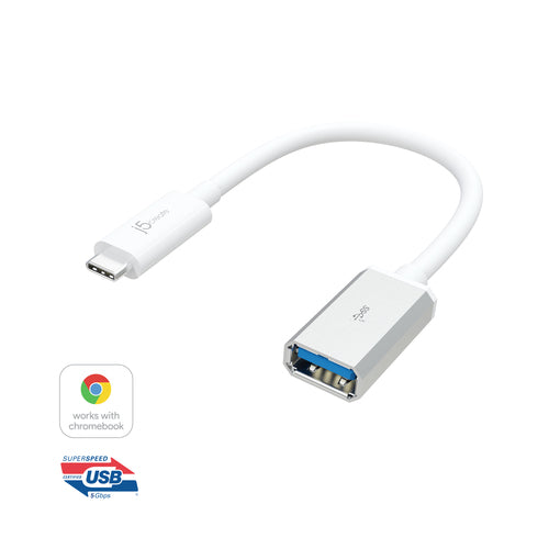 j5create JUCX05-N Adapter USB-C zu USB-A – USB 3.2 Gen 1 (5 Gbit/s), 0,1 m – für Windows/Mac