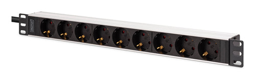 Digitus Rack-PDU DN-95440 – 1U horizontal/vertikal, 9× Typ F, IEC C20, 230 V/16 A, 2 m, schwarz/silber
