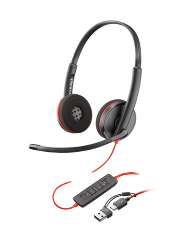 Poly Blackwire 3220 Office-Headset – On-Ear, Stereo, Kabelgebunden, USB-C (mit USB-A Adapter), UC-optimiert, Schwarz