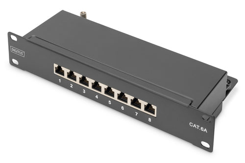 Digitus Patchpanel – 8× RJ-45, 10GBase-T (10 Gbit/s), geschirmt, 1U, schwarz, für Cat6a
