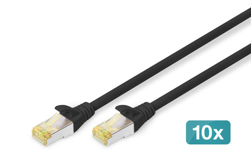 Digitus CAT 6A Patchkabel – 0,25 m, Schwarz, geschirmt (S/FTP) – 10 Stk.