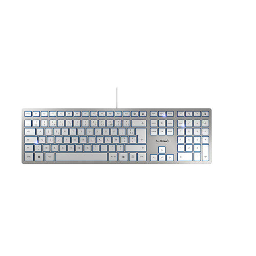 CHERRY KC 6000 Slim – Tastatur, kabelgebunden (USB), FR-Layout (FR), Fullsize (mit Ziffernblock), Silber, Weiss