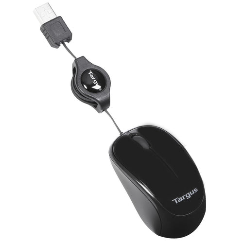 Targus Retraktierbare kabelgebundene Bluetrack Mobile Maus – kabelgebunden, aufrollbares Kabel, schwarz