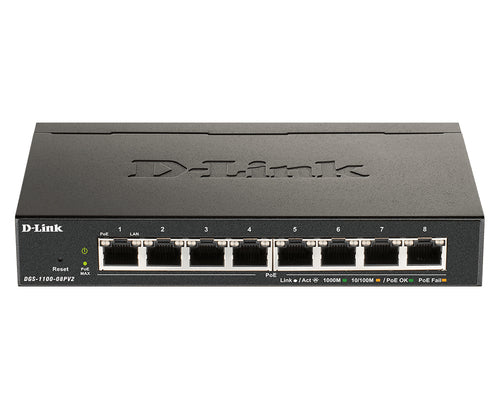 D-Link DGS-1100-08PV2 – Managed Switch – 8×GbE, L2+/L3, PoE+ 64 W