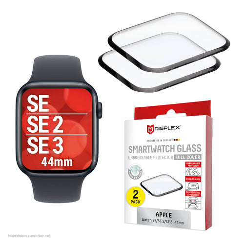 Displex Displayschutz für Apple Watch SE (44 mm) – Gehärtetes Glas, Transparent