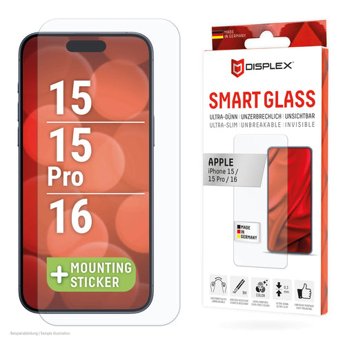 Displex Displayschutz (Panzerglas), 9H – für iPhone 15/15 Pro/16