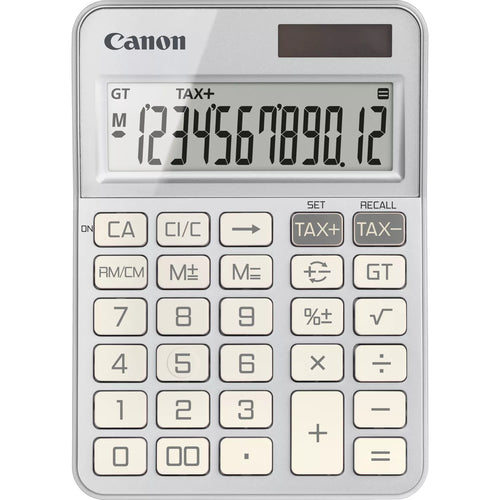 Canon Tischrechner KS-125KB – 12-stellig, LCD, Prozent/Korrektur, Solar + Batterie, Silber, 106×147×25 mm