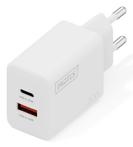 Digitus USB-Ladegerät 20 W – USB-C×1, USB-A×1 – Weiss