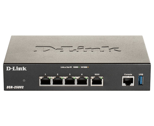 D-Link DSR-250V2/E – VPN-Router – 3×LAN, 1×WAN, 1×LAN/WAN (GbE), 75×VPN-Tunnel