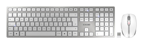 CHERRY Desktop DW 9100 SLIM – Tastatur, kabellos (Bluetooth), DE-Layout (DE), aufladbar, Silber/Weiss