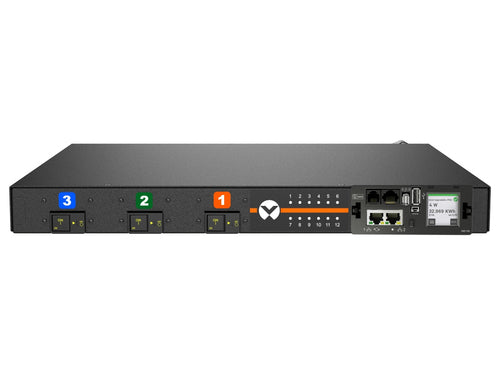 Vertiv Rack-PDU – Überwacht, Geschaltet, LCD, NMC, 1-ph, Horizontal 0U, 48 A 240/415 V, 12×C13/C19, 3 m