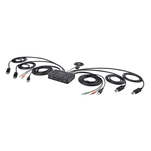 StarTech.com C2-DD46-UA2-CBL-KVM – 2-Port DisplayPort Dual-View KVM-Switch – 4K/60 Hz, USB 2.0-Hub, Audio