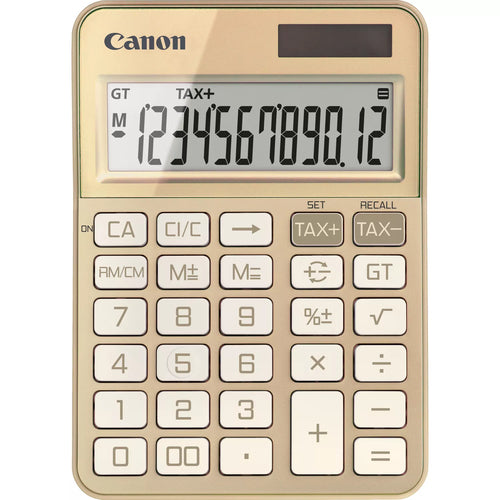 Canon Tischrechner KS-125KB – 12-stellig, LCD, Prozent/Korrektur, Solar + Batterie, Gold, 106×147×25 mm