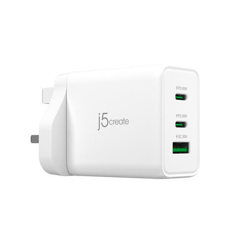 j5create Ladegerät (UK) – 65 W, 3× USB-C, GaN