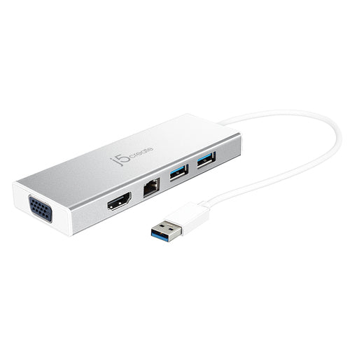 j5create JUD380-N Multiport-Adapter – USB-A, 1× HDMI, 1× VGA, GbE, für Windows/Mac