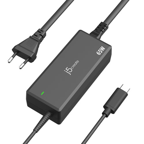 j5create USB-Wandladegerät 65 W – USB-C×1 – PD – EU-Stecker (Typ C) – für Smartphones, Tablets u. a. – Schwarz