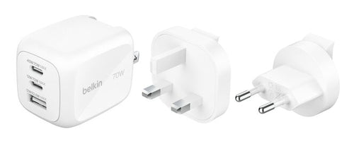 Belkin BOOSTCHARGE Ladegerät (UK, EU, US) – 70 W, 2× USB-C + 1× USB-A