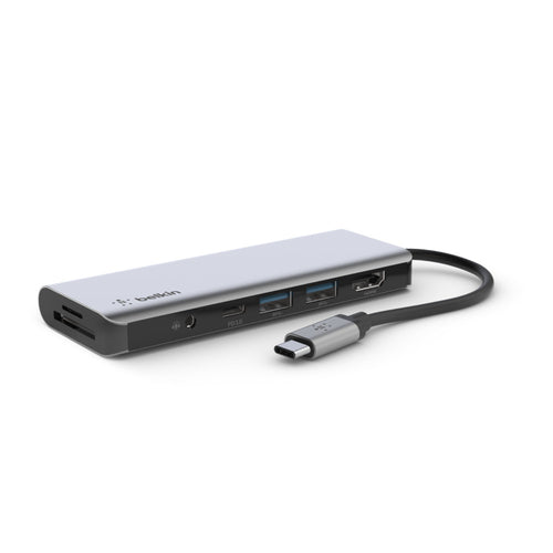 Belkin AVC009btSGY Multiport-Adapter – USB-C, 1× HDMI, 2× USB-A, 100 W PD, SD/microSD, 3,5 mm Audio