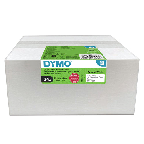 DYMO 2223589 – Etiketten (Rolle) 54 × 25 mm – Papier, weiss – 500 Etiketten/Rolle, 24 Rollen/Pack (12'000 Stk)