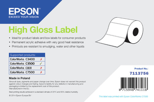 Epson Etikettenrolle, 76 mm × 51 mm, Hochglanz, 610 Etiketten