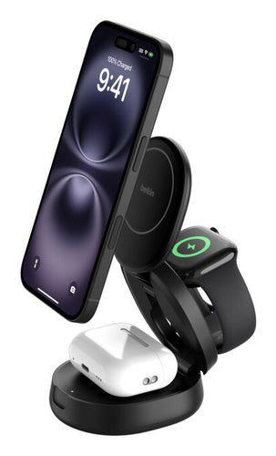 Belkin BoostCharge Z-Fold 3-in-1 Ladeständer – Qi2 – 15 W – für Qi2 Geräte – Schwarz