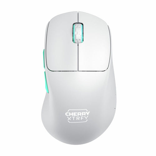 CHERRY XTRFY M64 Wireless – Gaming-Maus – Kabellos (2,4 GHz), 26000 DPI, Weiss, Türkis