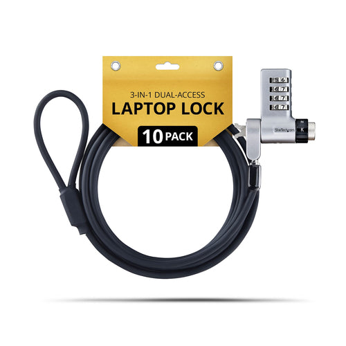 StarTech.com 10er-Pack 3-in-1 Kabelschloss für Laptops, 2 m – Schwarz/Silber
