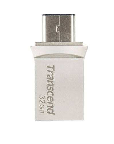 Transcend JetFlash 890 USB-Stick – 32 GB, USB 3.1, COB / USB-A + USB-C / silber