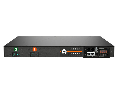Vertiv VP59100 Rack-PDU (geschaltet) 1U, horizontal – 12 AC-Ausgänge (C13 & C19) – Eingang IEC 60309 – für SRT-1