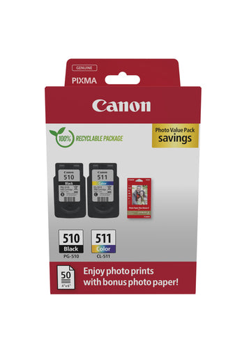 Canon Tintenpatronen-Multipack PG-510/CL-511 Photo Cube, mit Fotopapier (50 Blatt) – für Inkjetdrucker
