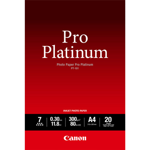 Canon Pro Platinum PT-101 Fotopapier – glänzend, A4, 300 g/m², 20 Blatt – für Tintenstrahldrucker
