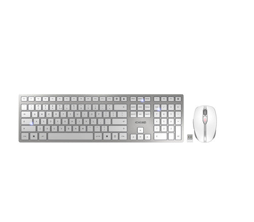 CHERRY Desktop DW 9100 SLIM – Tastatur, kabellos (Bluetooth), aufladbar, Silber/Weiss