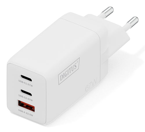 Digitus 67 W GaN USB-Ladegerät – USB-C×2, USB-A×1 – weiss