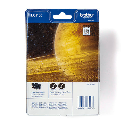 Brother Tintenpatronen-Multipack LC-1100BK, Schwarz, 2er-Pack – für DCP-185C, DCP-385C, DCP-395CN und andere