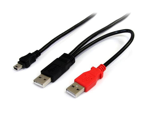 StarTech.com USB-A auf Mini-USB-B Y-Kabel – USB 2.0 (480 Mbit/s) – 1,8 m – PVC-Mantel – Schwarz/Rot