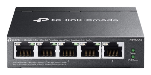 TP-Link Omada ES205GP – Managed Switch – 5× 1G, 4× PoE+, PoE-Budget 65 W, Desktop