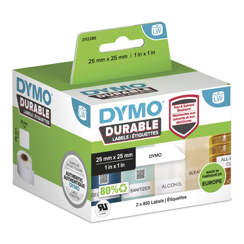 DYMO Etiketten (Rolle) 25 × 25 mm – Kunststoff, weiss – permanent – 1'700 Stk. (2 Rollen) – für LabelWriter