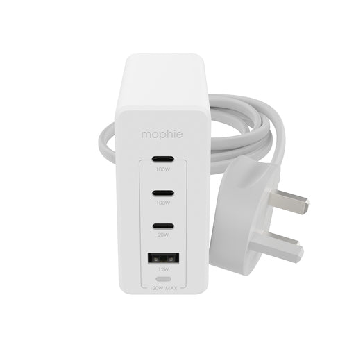 mophie Wandadapter USB-C PD Hub (UK) – 120 W, 3× USB-C + 1× USB-A, PD, GaN